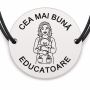 Brățară argint 925 cu bănuț gravat doamna educatoare cu ursuleț, șnur negru reglabil — R0298