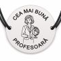 Brățară argint 925 cu bănuț gravat doamna profesoară cu globul pământesc, șnur negru reglabil — R0299