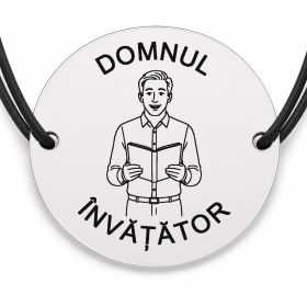 Brățară argint 925 cu bănuț gravat domnul învățător cu cartea deschisă, șnur negru reglabil — R0300
