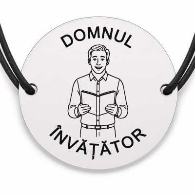 Brățară argint 925 cu bănuț gravat domnul învățător cu cartea deschisă, șnur negru reglabil — R0300