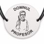 Brățară argint 925 cu bănuț gravat domnul profesor cu creion și ochelari, șnur negru reglabil — R0301