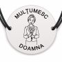 Brățară argint 925 cu bănuț gravat doamna învățătoare cu buchet de flori, șnur negru reglabil — R0302