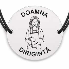 Brățară argint 925 cu bănuț gravat doamna dirigintă cu catalogul, șnur negru reglabil — R0305