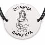 Brățară argint 925 cu bănuț gravat doamna dirigintă cu catalogul, șnur negru reglabil — R0305