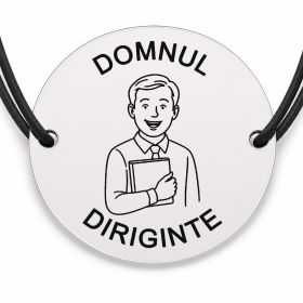 Brățară argint 925 cu bănuț gravat domnul diriginte cu catalogul, șnur negru reglabil — R0306