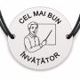 Brățară argint 925 cu bănuț gravat domnul învățător la tablă, șnur negru reglabil — R0307