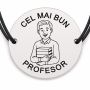 Brățară argint 925 cu bănuț gravat domnul profesor cu teanc de cărți, șnur negru reglabil — R0308