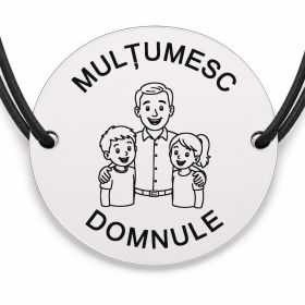 Brățară argint 925 cu bănuț gravat domnul învățător cu doi copii, șnur negru reglabil — R0309
