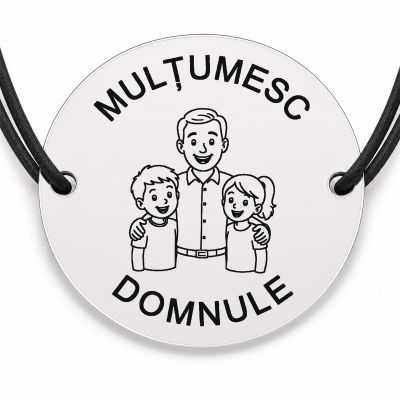 Brățară argint 925 cu bănuț gravat domnul învățător cu doi copii, șnur negru reglabil — R0309