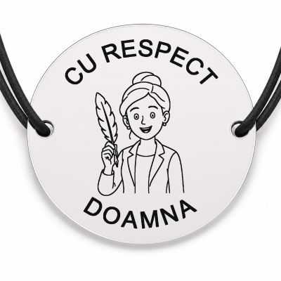 Brățară argint 925 cu bănuț gravat doamna profesoară cu penița, șnur negru reglabil — R0312