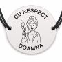 Brățară argint 925 cu bănuț gravat doamna profesoară cu penița, șnur negru reglabil — R0312