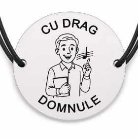 Brățară argint 925 cu bănuț gravat domnul profesor de muzică, șnur negru reglabil — R0315