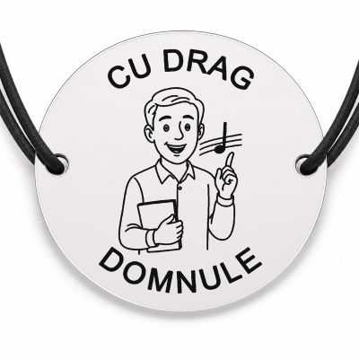 Brățară argint 925 cu bănuț gravat domnul profesor de muzică, șnur negru reglabil — R0315