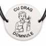 Brățară argint 925 cu bănuț gravat domnul profesor de muzică, șnur negru reglabil — R0315