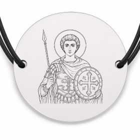 Brățară argint 925 cu bănuț Sfântul Teodor Tiron, șnur negru reglabil — R0319