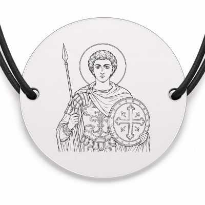 Brățară argint 925 cu bănuț Sfântul Teodor Tiron, șnur negru reglabil — R0319