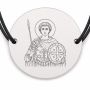 Brățară argint 925 cu bănuț Sfântul Teodor Tiron, șnur negru reglabil — R0319