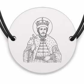 Brățară argint 925 cu bănuț Sfântul Constantin Brâncoveanu, șnur negru reglabil — R0322