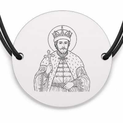 Brățară argint 925 cu bănuț Sfântul Constantin Brâncoveanu, șnur negru reglabil — R0322