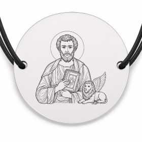 Brățară argint 925 cu bănuț Sfântul Apostol Marcu, șnur negru reglabil — R0326