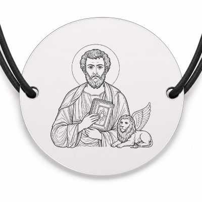Brățară argint 925 cu bănuț Sfântul Apostol Marcu, șnur negru reglabil — R0326