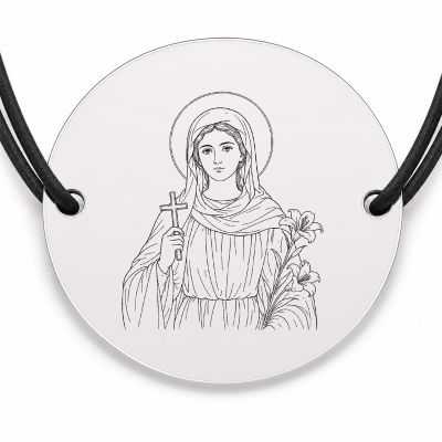 Brățară argint 925 cu bănuț Sfânta Iustina, șnur negru reglabil — R0327