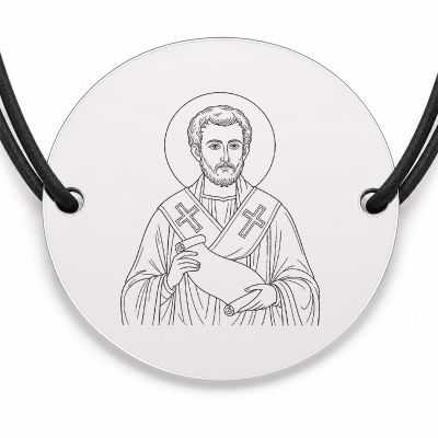 Brățară argint 925 cu bănuț Sfântul Apostol Timotei, șnur negru reglabil — R0333