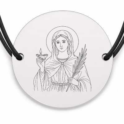 Brățară argint 925 cu bănuț Sfânta Muceniță Lucia, șnur negru reglabil — R0334