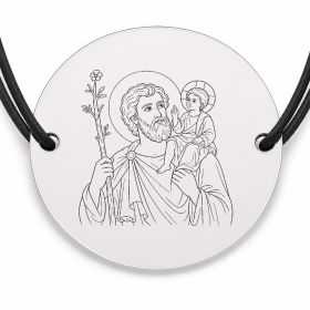 Brățară argint 925 cu bănuț Sfântul Mucenic Hristofor, șnur negru reglabil — R0335