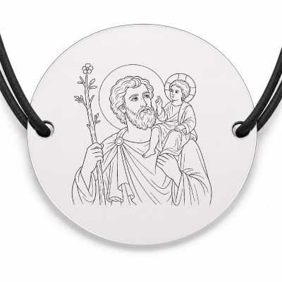 Brățară argint 925 cu bănuț Sfântul Mucenic Hristofor, șnur negru reglabil — R0335