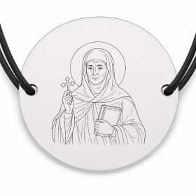 Brățară argint 925 cu bănuț Sfânta Cuvioasă Domnica, șnur negru reglabil — R0336
