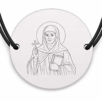 Brățară argint 925 cu bănuț Sfânta Cuvioasă Domnica, șnur negru reglabil — R0336