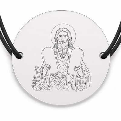Brățară argint 925 cu bănuț Sfântul Prooroc Moise, șnur negru reglabil — R0338