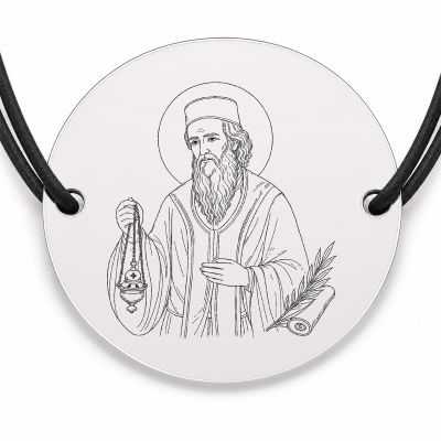 Brățară argint 925 cu bănuț Sfântul Prooroc Zaharia, șnur negru reglabil — R0339