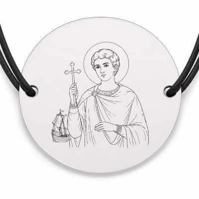 Brățară argint 925 cu bănuț Sfântul Mucenic Iulian, șnur negru reglabil — R0341