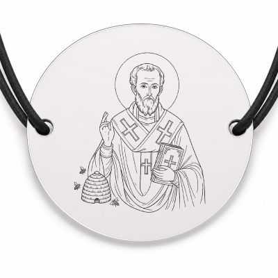 Brățară argint 925 cu bănuț Sfântul Ierarh Ambrozie, șnur negru reglabil — R0342