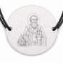 Brățară argint 925 cu bănuț Sfântul Ierarh Policarp, șnur negru reglabil — R0345