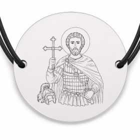 Brățară argint 925 cu bănuț Sfântul Mare Mucenic Artemie, șnur negru reglabil — R0346