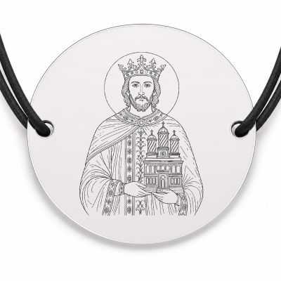 Brățară argint 925 cu bănuț Sfântul Voievod Neagoe Basarab, șnur negru reglabil — R0353