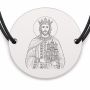 Brățară argint 925 cu bănuț Sfântul Voievod Neagoe Basarab, șnur negru reglabil — R0353