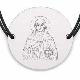 Brățară argint 925 cu bănuț Sfânta Cuvioasă Teofana Basarab, șnur negru reglabil — R0354