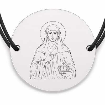 Brățară argint 925 cu bănuț Sfânta Cuvioasă Teofana Basarab, șnur negru reglabil — R0354