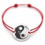 Brățară argint 925 cu bănuț simbol Yin și Yang cu ornamente florale, șnur reglabil — cadou simbolic B-E0625