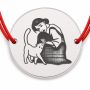Brățară argint 925 cu bănuț fetiță care mângâie o pisicuță, șnur reglabil — cadou simbolic B-E1104