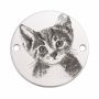 Element brățară pisicuță din argint 925, tăbliță rotundă gravată cu pui de pisică 16.5 mm E1124