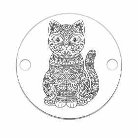 Element brățară bănuț pisică mandala din argint 925, gravat laser 16.5 mm E0621