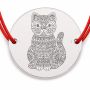 Brățară argint 925 cu bănuț pisică mandala cu ornamente fine, șnur reglabil — cadou simbolic B-E0621