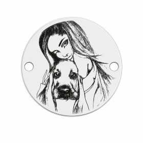 Charm brățară fată cu cățel din argint 925, gravură laser 16.5 mm E1164