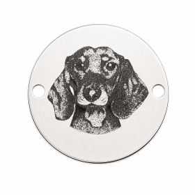 Element brățară cățel din argint 925, tăbliță rotundă gravată cu portret de câine 16.5 mm E1125