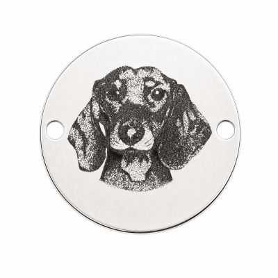 Element brățară cățel din argint 925, tăbliță rotundă gravată cu portret de câine 16.5 mm E1125